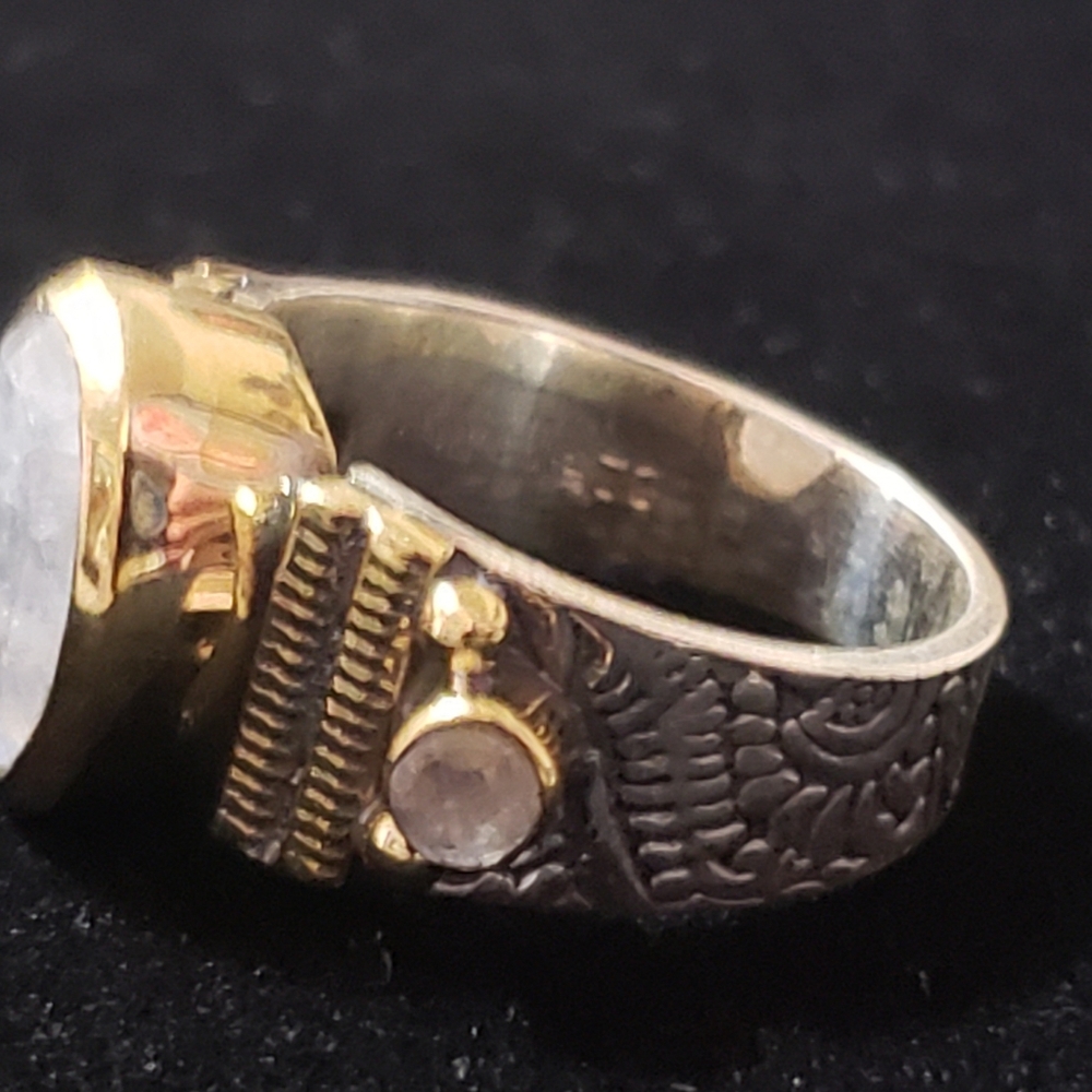 Rainbow Moonstone Ring ~ 925 Sterling Silver w/ Brass Accents - Picture 12 of 16